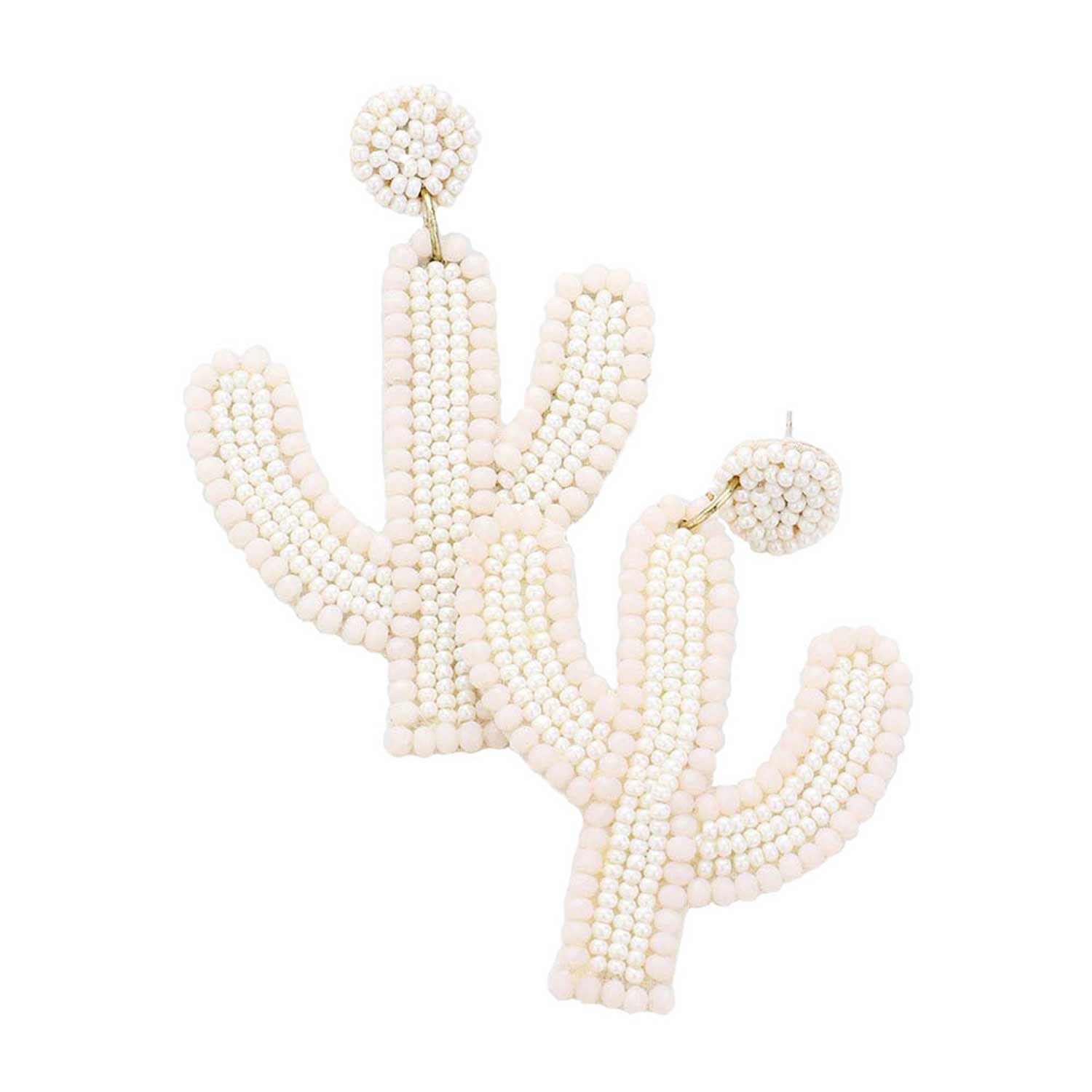 Ivory Seed Bead Cactus Earrings. Take your love for statement accessorizing to a new level of affection with these seed beaded cactus earrings! Highlight your appearance, grasp everyone's eye in your party. Perfect gift on Christmas, Valentine's Day, Anniversaries as well as birthday for your beloved ones.