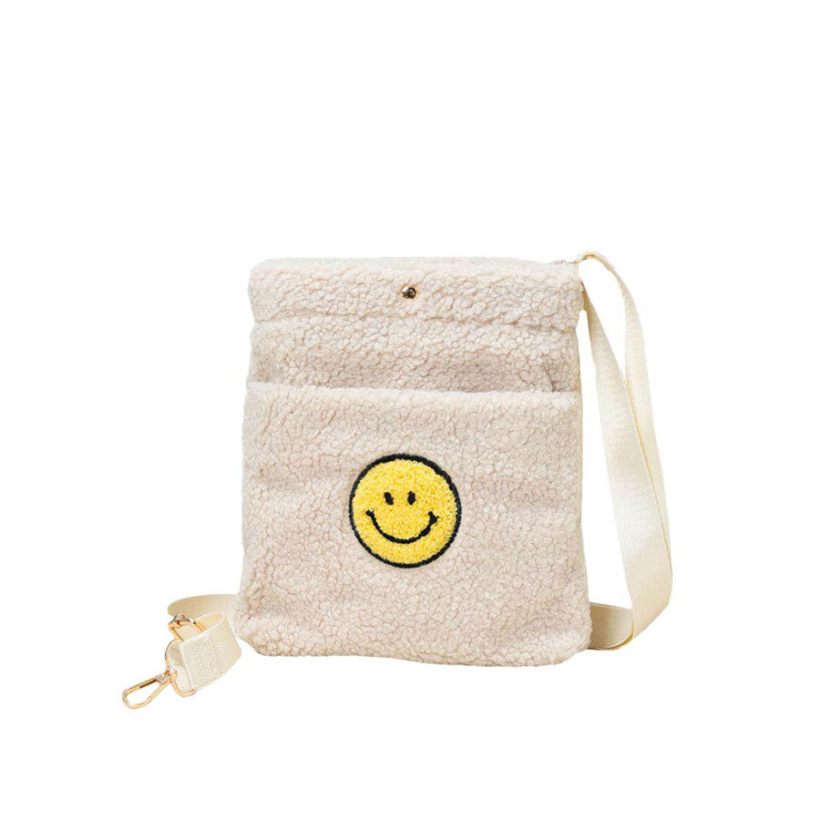 Ivory Smile Pointed Sherpa Rectangle Crossbody Bag, This high quality smile crossbody bag is both unique and stylish. perfect for money, credit cards, keys or coins, comes with a belt for easy carrying, light and simple. Look like the ultimate fashionista carrying this trendy Smile Pointed Sherpa Rectangle Crossbody Bag!