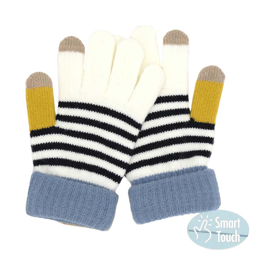 Ivory Stripe Pattern Smart Gloves, is a very fashionable, attractive, and cute-looking wear that enriches your outfit. It's made of different colors that make your look so much more eye-catching. Wear these colorful gloves before running out in the cold air to keep you warm and toasty. Accessorize the fun way with these gloves, it's the autumnal touch you need to finish your outfit in style. It makes you stand out with its beautiful design and meets your chosen goal.