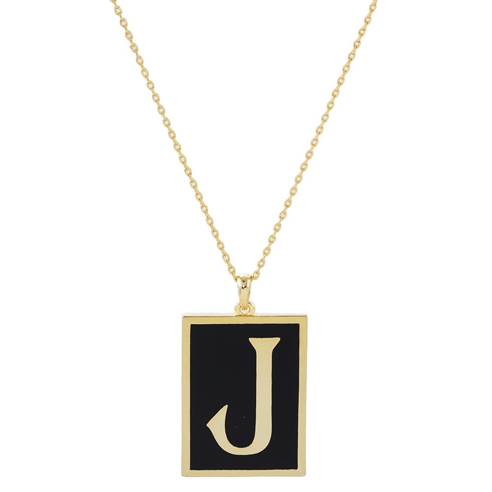 Gold Dipped Enamel Rectangle Monogram Pendant Necklace