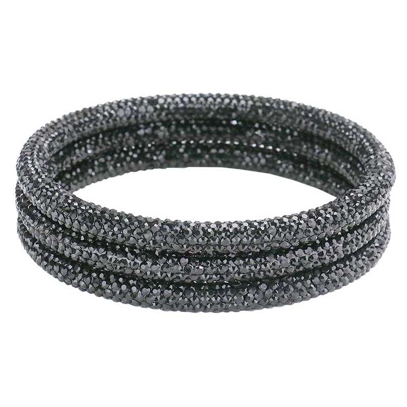 Jet Black 3PCS Rhinestone Pave Bangle Layered Bracelets, The sparkly Rhinestone bangle Bracelets set featuring made of rubber and Rhinestone dust inlaid. It looks so pretty, brightly and elegant. This Circle Rhinestone Wristband Bracelets designed in simple type is a trendy fashion statement, These Layer Bracelets bangle are perfect for any occasion whether formal or casual or for going to a party or special occasions. Perfect gift for birthday, Valentine’s Day, Party, Prom.