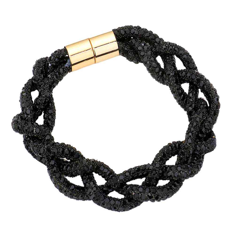 Jet Black Bling Braided Magnetic Bracelet, Glam up your look with this Magnetic bracelet featuring an alluring braided mesh design and high polish finish for extra sheen. The magnet clasp keeps the bracelet secure on your wrist and makes it easy to wear and take off. This wide braided bracelet works well as a statement jewelry piece. Awesome gift for birthday, Anniversary, Valentine’s Day or any special occasion.