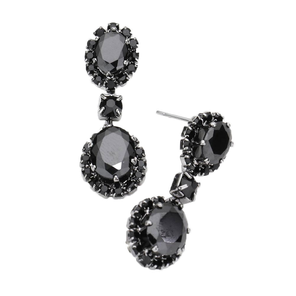 Jet Black CZ Double Oval Accented Dangle Evening Earrings. Beautifully crafted design adds a gorgeous glow to any outfit. Jewelry that fits your lifestyle! Perfect Birthday Gift, Anniversary Gift, Mother's Day Gift, Anniversary Gift, Graduation Gift, Prom Jewelry, Just Because Gift, Thank you Gift.