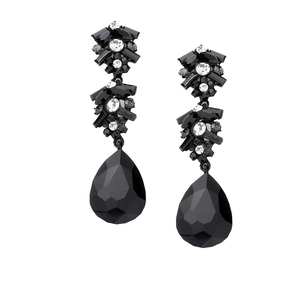 Jet Black Chunky Pear Crystal Floral Evening Drop Earrings, put on a pop of color to complete your ensemble. Perfect for adding just the right amount of shimmer & shine and a touch of class to special events. Perfect Birthday Gift, Anniversary Gift, Mother's Day Gift, Graduation Gift.
