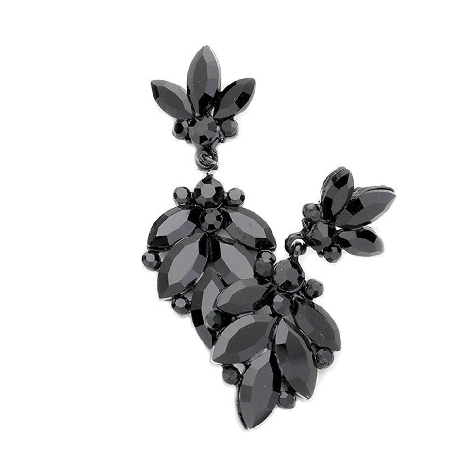 Jet Black Elegant  Crystal Marquise Ornate Floral Evening Earrings Special Occasion, ideal for parties, events, holidays, pair these stud back earrings with any ensemble for a polished look.
