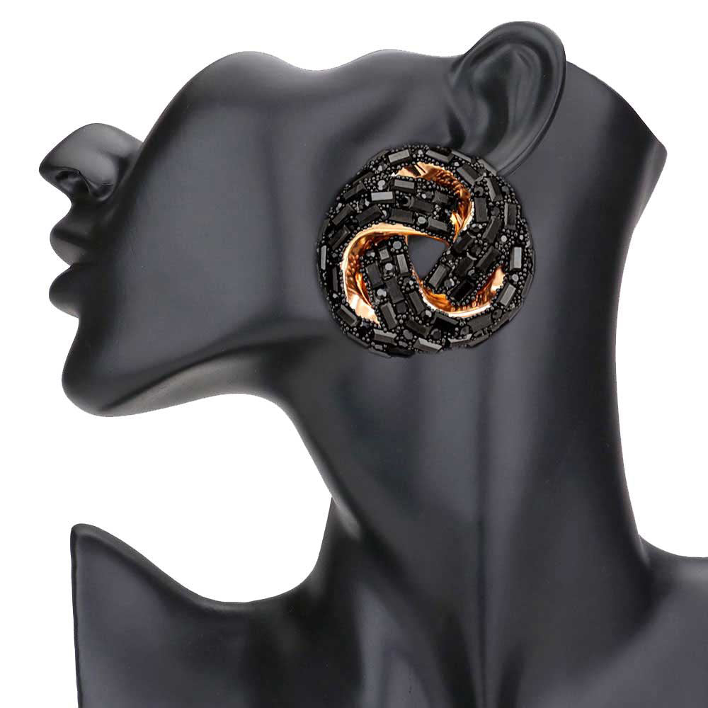 Jet Black Cylinder Stone Embellished Round Post Earrings. Elegance becomes you in these lightweight and playful, shiny glamorous Stone post earrings, the perfect sparkling accessory to add some sophisticated fun to your next social event. Coordinate these round post earrings with any ensemble from business casual to wear, they will dangle on your earlobes & bring a smile to those who look at you.