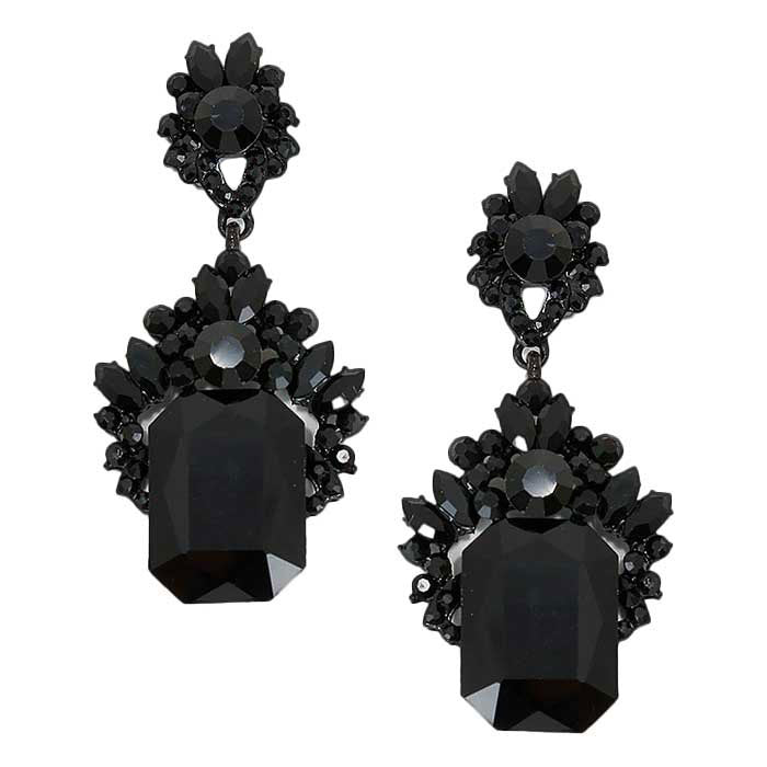 Jet Black Emerald Cut Stone Accented Evening Earrings, These gorgeous Stone pieces will show your class in any special occasion. The elegance of these evening earrings goes unmatched. the perfect sparkling accessory to add some sophisticated fun to your outfit. Suitable for wear Party, Wedding, Date Night or any special events. Perfect gift for Birthday gift, Anniversary gift, Thank you Gift, Valentine‚Äôs Day or any special occasion.