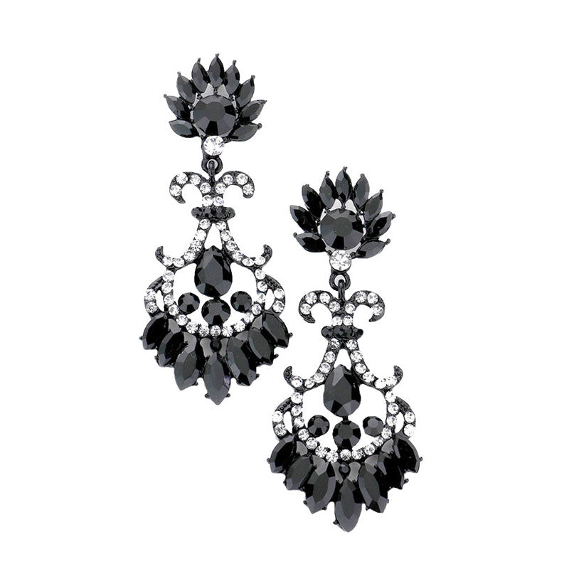 Jet Black Glass Crystal Flame Statement Evening Earrings, put on a pop of color to complete your ensemble. Perfect for adding just the right amount of shimmer & shine and a touch of class to special events. Perfect Birthday Gift, Anniversary Gift, Mother's Day Gift, Graduation Gift.