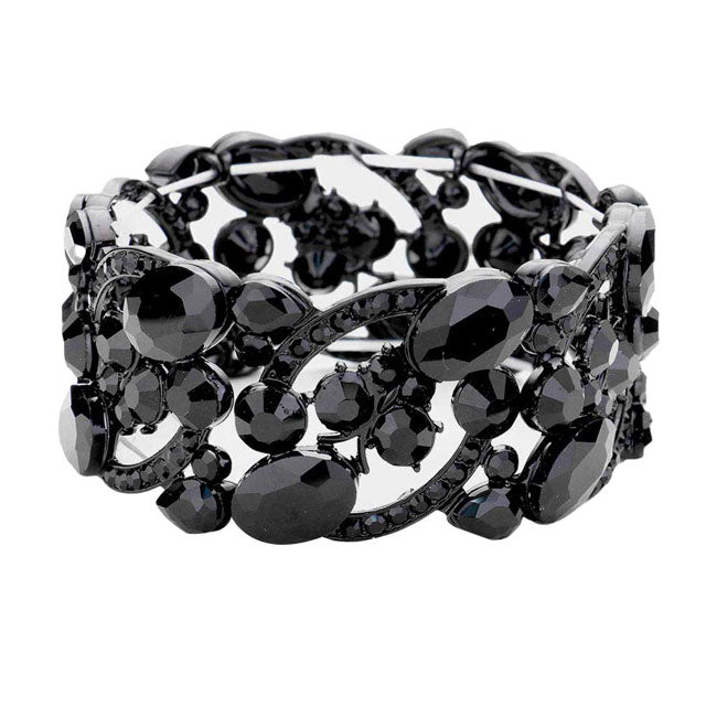 Jet Black Glass Crystal Oval Butterfly Stretch Evening Bracelets. These gorgeous stone pieces will show your class in any special occasion. The elegance of these Stone goes unmatched, great for wearing at a party! Perfect jewelry to enhance your look. Awesome gift for birthday, Anniversary, Valentine’s Day or any special occasion.