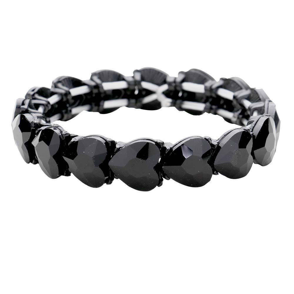 Jet Black Heart Crystal Stretch Evening Bracelet, put on a pop of color to complete your ensemble. Perfect for adding just the right amount of shimmer & shine and a touch of class to special events. Perfect Birthday Gift, Anniversary Gift, Mother's Day Gift, Graduation Gift, Valentine’s Gift.