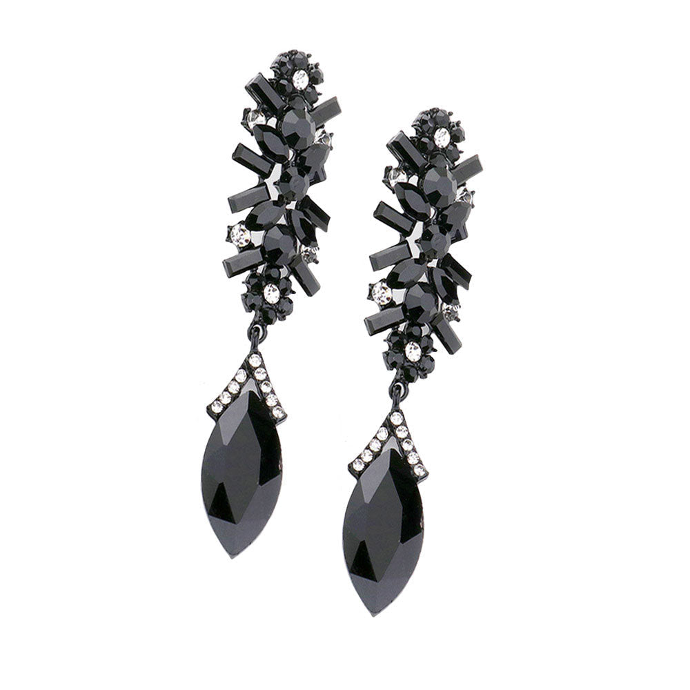 Jet Black Marquise Glass Crystal Drop Evening Earrings, put on a pop of color to complete your ensemble. Perfect for adding just the right amount of shimmer & shine and a touch of class to special events. Perfect Birthday Gift, Anniversary Gift, Mother's Day Gift, Graduation Gift.