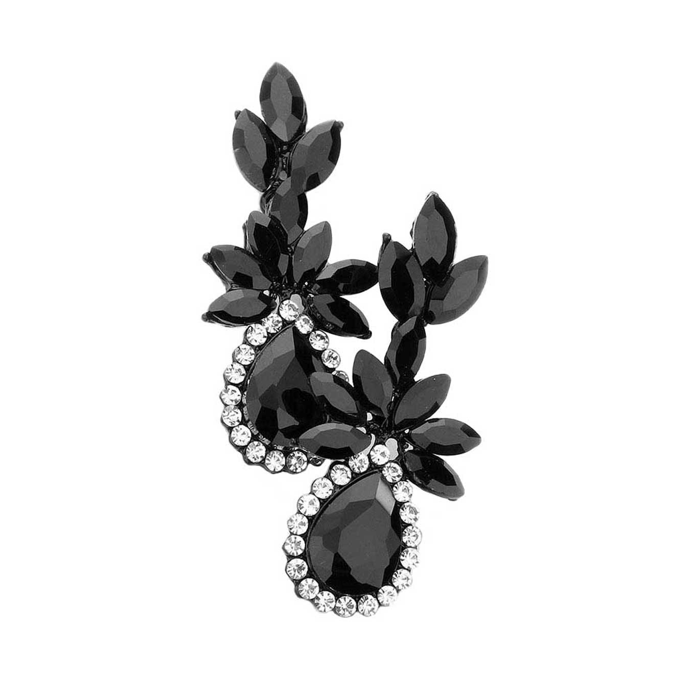 Jet Black Marquise Stone Cluster Teardrop Accented Dangle Evening Earrings. Look like the ultimate fashionista with these Earrings! Add something special to your outfit ! It will be your new favorite accessory. Perfect Birthday Gift, Anniversary Gift, Mother's Day Gift, Graduation Gift, Prom Jewelry, Just Because Gift, Thank you Gift.