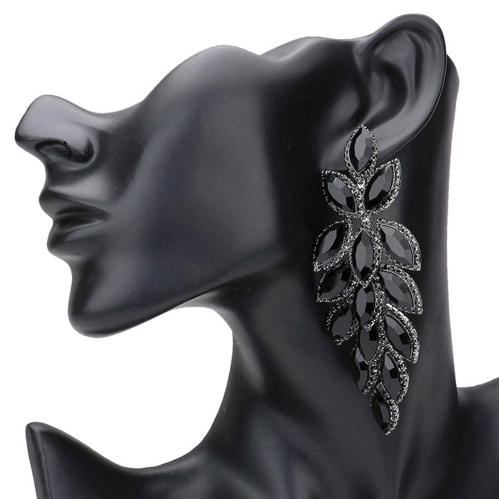 Jet Black Marquise Stone Cluster Vine Dangle Evening Earrings. Look like the ultimate fashionista with these Earrings! Add something special to your outfit! Ideal for parties, weddings, graduation, prom, holidays, pair these studs back earrings with any ensemble for a polished look. These earrings pair perfectly with any ensemble from business casual, to night out on the town or a black-tie party.