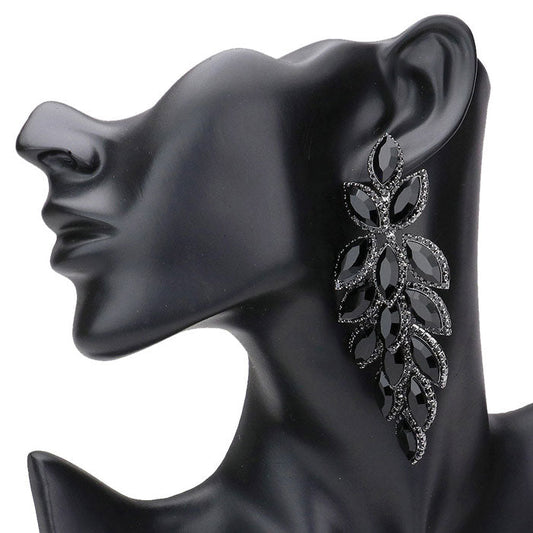 Jet Black Marquise Stone Cluster Vine Dangle Evening Earrings. Look like the ultimate fashionista with these Earrings! Add something special to your outfit! Ideal for parties, weddings, graduation, prom, holidays, pair these studs back earrings with any ensemble for a polished look. These earrings pair perfectly with any ensemble from business casual, to night out on the town or a black-tie party.