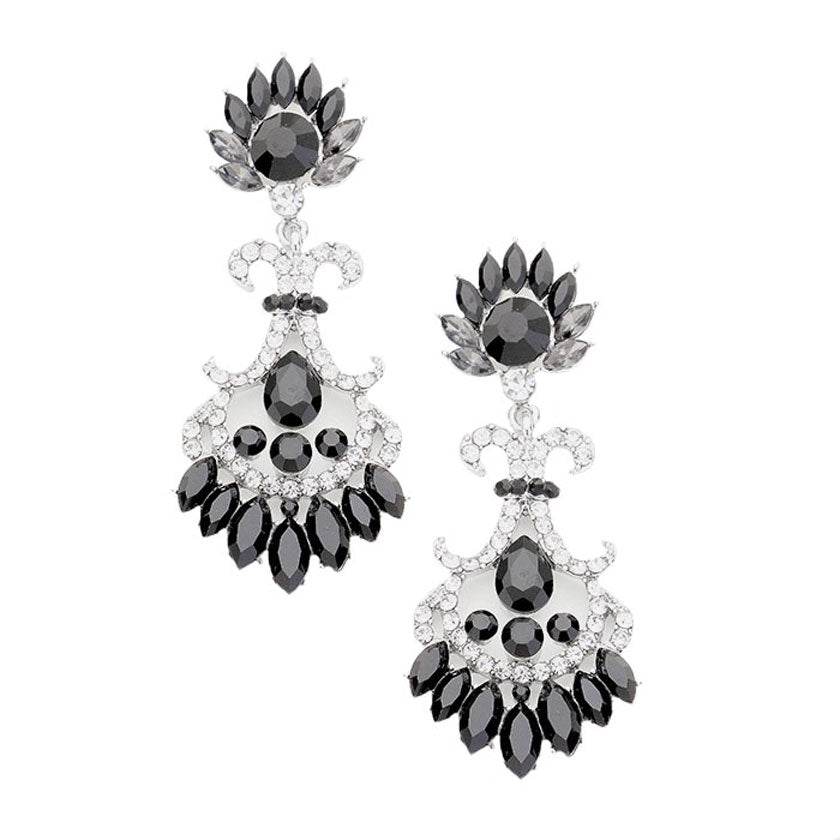 Jet Black Rhodium Glass Crystal Flame Statement Evening Earrings, put on a pop of color to complete your ensemble. Perfect for adding just the right amount of shimmer & shine and a touch of class to special events. Perfect Birthday Gift, Anniversary Gift, Mother's Day Gift, Graduation Gift.