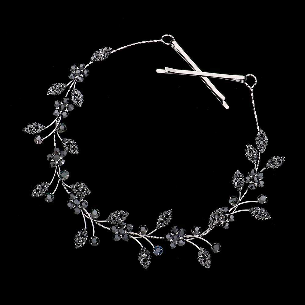 Jet Black Stone Embellished Flower Cluster Vine Bun Wrap Headpiece, Keep your hairstyle as glamorous as you are with this Stone headpiece! Add spectacular sparkle into your hair do. Perfect for adding just the right amount of shimmer & shine, will add a touch of class, beauty and style to your wedding, prom, special events, embellished flower leaf cluster to keep your hair sparkling all day & all night long. 