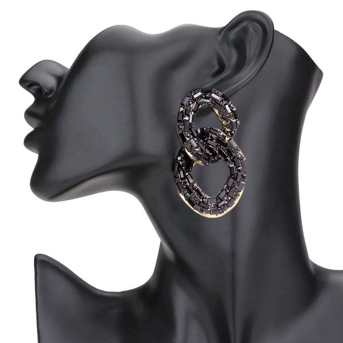 Jet Black Stone Embellished Link Evening Earrings. Look like the ultimate fashionista with these earrings ! Add something special to your outfit ! It will be your new favorite accessory. Perfect Birthday Gift, Anniversary Gift, Mother's Day Gift, Graduation Gift, Prom Jewelry, Just Because Gift, Thank you Gift.