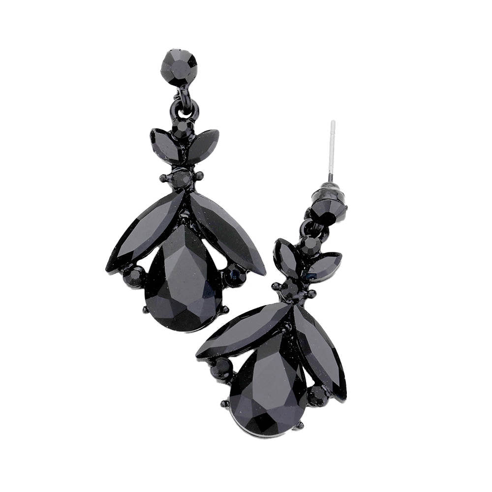 Jet Black Teardrop Crystal Marquise Evening Earrings; ideal for parties, weddings, graduation, prom, holidays, pair these exquisite crystal earrings with any ensemble for an elegant, poised look. Birthday Gift, Mother's Day Gift, Anniversary Gift, Quinceanera, Sweet 16, Bridesmaid, Bride, Milestone Gift