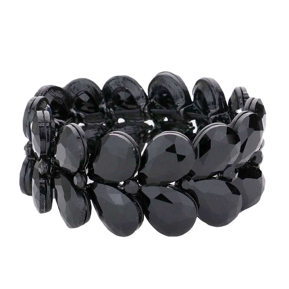 Jet Black Teardrop Stone Embellished Evening Bracelet, These gorgeous stone pieces will show your class in any special occasion. eye-catching sparkle, sophisticated look you have been craving for! Fabulous fashion and sleek style adds a pop of pretty color to your attire, coordinate with any ensemble from business casual to everyday wear. Awesome gift for birthday, Anniversary, Valentine’s Day or any special occasion.