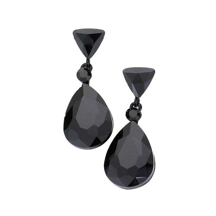 Jet Black Triangle Round Teardrop Stone Link Dangle Evening Earrings, get into the groove with our gorgeous earrings, add a pop of color to your ensemble, just the right amount of shimmer & shine, touch of class, beauty and style to any special events. Birthday Gift, Anniversary Gift, Mother's Day Gift, Graduation Gift.