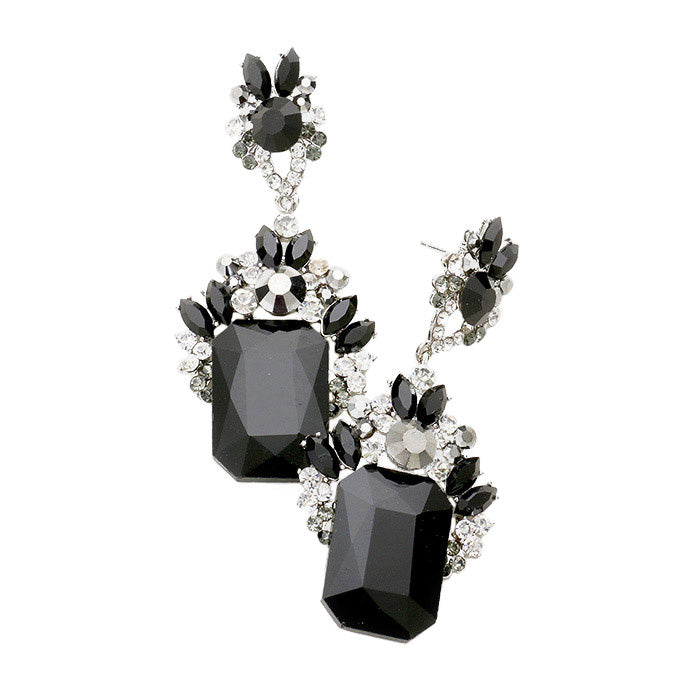 Jet Hematite Emerald Cut Stone Accented Evening Earrings, These gorgeous Stone pieces will show your class in any special occasion. The elegance of these evening earrings goes unmatched. the perfect sparkling accessory to add some sophisticated fun to your outfit. Suitable for wear Party, Wedding, Date Night or any special events. Perfect gift for Birthday gift, Anniversary gift, Thank you Gift, Valentine‚Äôs Day or any special occasion.