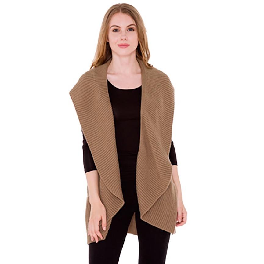 Khaki Solid Color Detail Wide Ruffled Trim Soft Knit Long Poncho Shawl Vest, the perfect accessory, luxurious, trendy, super soft chic capelet, keeps you warm & toasty. You can throw it on over so many pieces elevating any casual outfit! Perfect Gift Birthday, Holiday, Christmas, Anniversary, Wife, Mom, Special Occasion