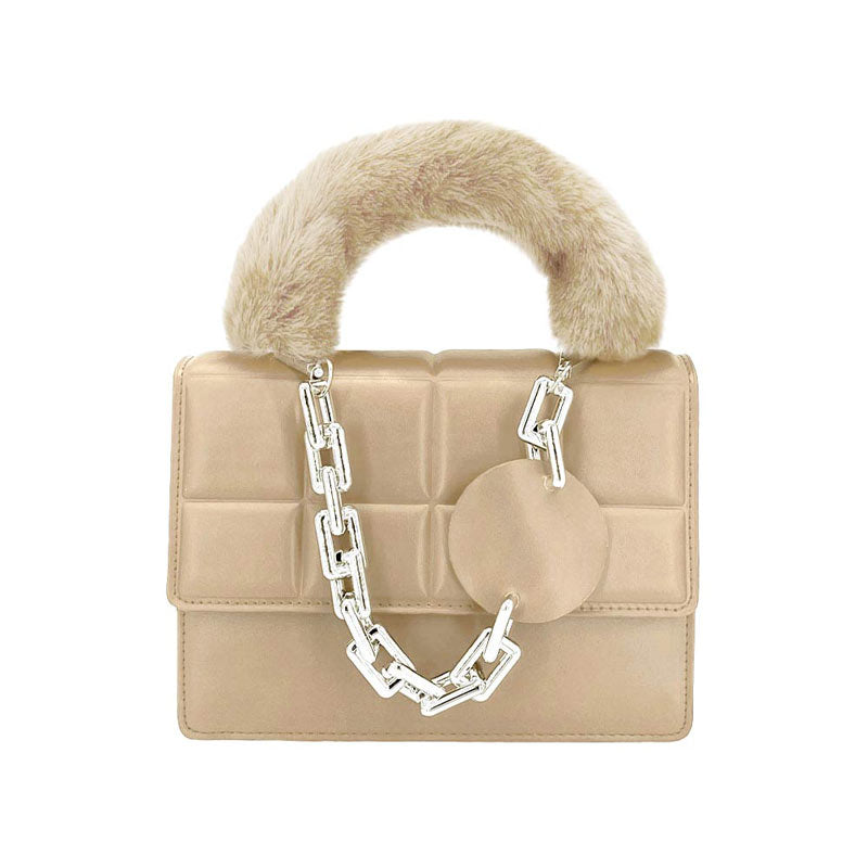 Khaki Solid Faux Fur Handle Tote Crossbody Bag, this cute and attractive crossbody bag is awesome to show your trendy choice that will make you stand out. It gives you the best support for carrying the handy stuff. Have fun and look stylish with this beautiful crossbody bag that will amp up your attire surely. It's versatile enough for wearing with any outfit. Perfectly lightweight to carry around all day. Perfect Birthday Gift, Anniversary Gift, Mother's Day Gift, Graduation Gift, or Valentine's Day Gift.