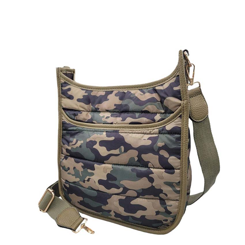Solid Quilted Shiny Puffer Crossbody Bag - Camouflage - Crossbody Bags