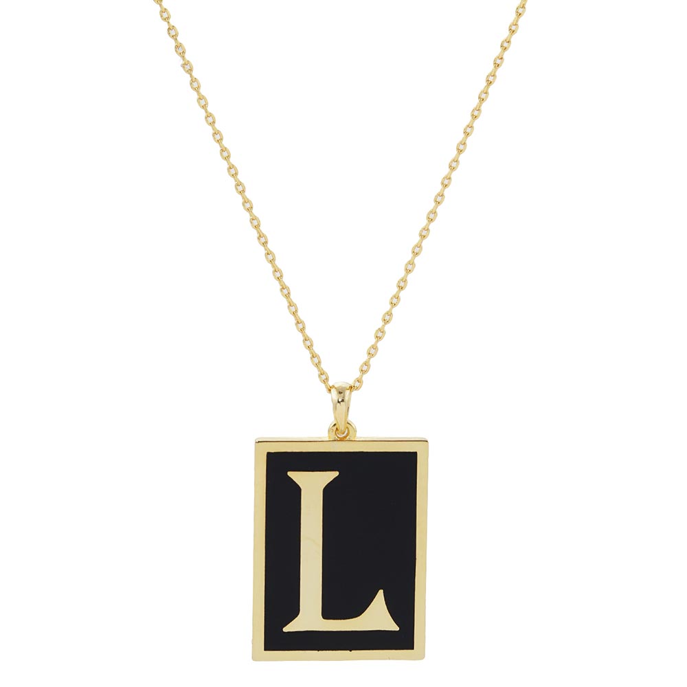 Gold Dipped Enamel Rectangle Monogram Pendant Necklace