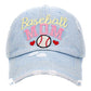 L.Denim Baseball MOM Vintage Baseball Cap. Fun cool Mother Sports themed vintage cap. Perfect for walks in sun, great for a bad hair day. The distressed frayed style with faded color gives it an awesome vintage look. Soft textured, embroidered message with fun statement will become your favorite cap.