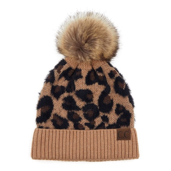 Latte C.C Leopard Patterned Plush Faux Fur Pom Pom Warm Winter Beanie Hat; reach for this classic toasty hat to keep you nice n warm in the chilly winter weather, the wintry touch finish to your outfit. Perfect Gift Birthday, Christmas, Holiday, Anniversary, Stocking Stuffer, Secret Santa, Valentine's Day, Loved One, BFF