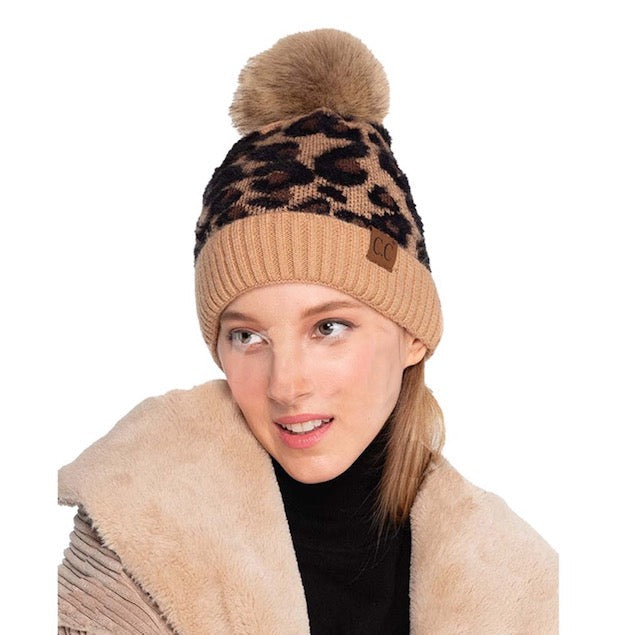 Latte C.C Leopard Patterned Plush Faux Fur Pom Pom Warm Winter Beanie Hat; reach for this classic toasty hat to keep you nice n warm in the chilly winter weather, the wintry touch finish to your outfit. Perfect Gift Birthday, Christmas, Holiday, Anniversary, Stocking Stuffer, Secret Santa, Valentine's Day, Loved One, BFF