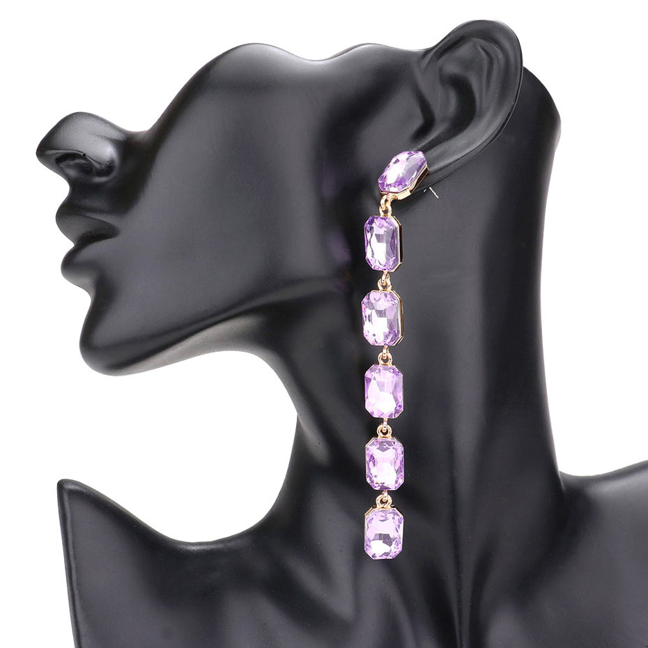 Lavender Emerald Cut Stone Link Dangle Evening Earrings, the beautifully crafted design adds a glow to any outfit, making your events more enjoyable. These evening dangle earrings make you extra special on occasion. These emerald-cut stone dangle earrings enhance your beauty and make you more attractive. 