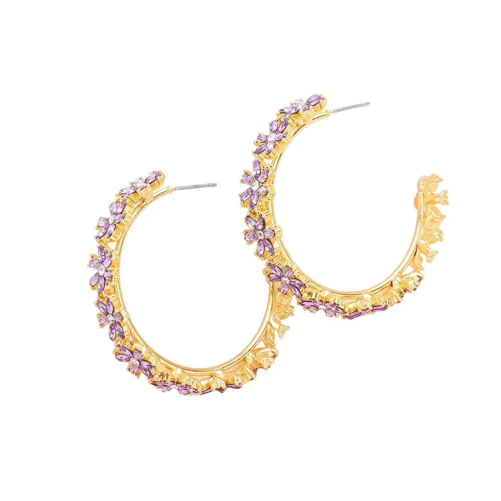 Lavender Flower Cluster Hoop Earrings, are beautifully handcrafted jewelry that fits your lifestyle with a gorgeous glow adding a pop of pretty color. Turn your ears into a chic fashion statement with these flower & leaf-themed Earrings! These adorable cluster details hoop earrings are bound to cause a smile. The uniquely designed earrings with various colors are suitable as gifts for wife, girlfriend, lovers, friends, and mother.