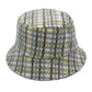 Lavender Polyester Plaid Check Patterned Bucket Hat, this bucket hat doubles as a rain hat and is snug on the head and stays on well. It will work well to keep the rain off the head and out of the eyes and also the back of the neck. Wear it to lend a modern liveliness above a raincoat on trans-seasonal days in the city.