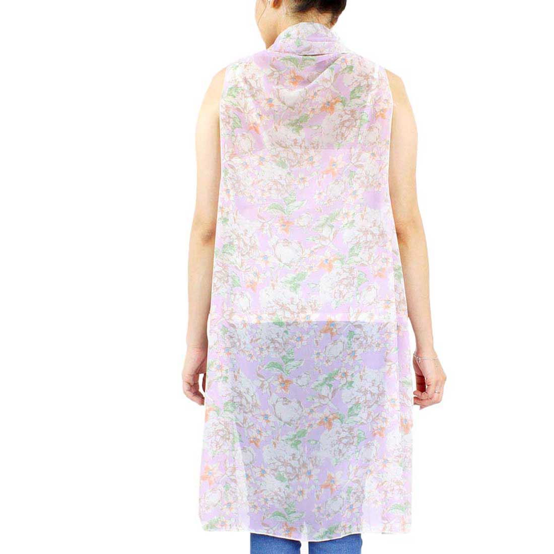 Lavender Spring Summer Flower Printed Round Vest, These vest featuring a flower printed design prints easy to pair with so many tops. Lightweight and Breathable Fabric, Comfortable to Wear. Suitable for Weekend, Work, Holiday, Beach, Party, Club, Night, Evening, Date, Casual and Other Occasions in Spring, Summer and Autumn.