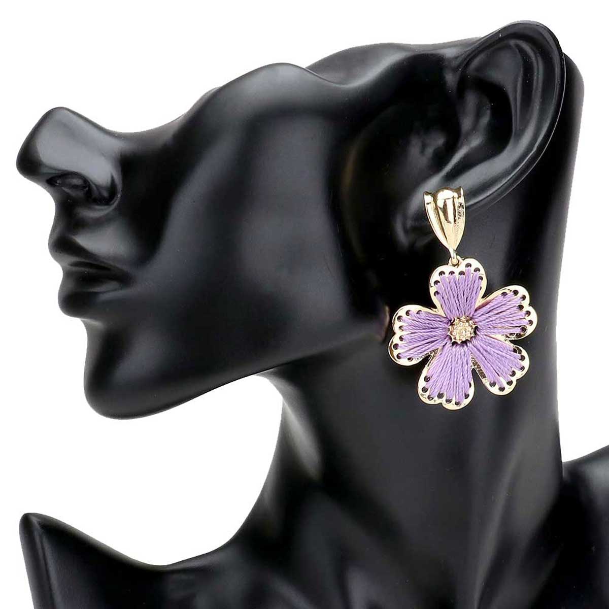 Lavender Thread Metal Flower Dangle Earrings, thread metal flower earrings fun handcrafted jewelry that fits your lifestyle, adding a pop of pretty color. Enhance your attire with these vibrant artisanal earrings to show off your fun trendsetting style. Great gift idea for Wife, Mom, or your Loving One.