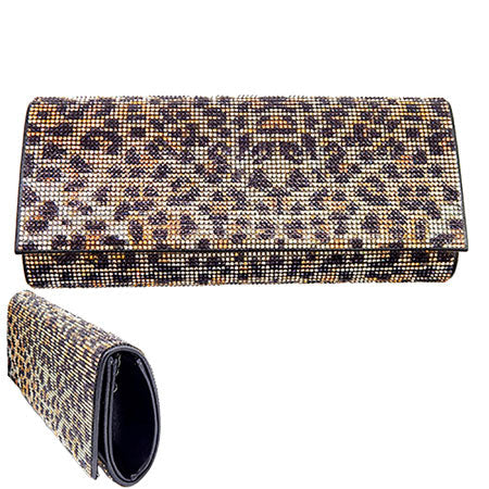 Leopard Patterned Crystal Evening Clutch Handbag, This high quality evening clutch is both unique and stylish. perfect for money, credit cards, keys or coins, comes with a wristlet for easy carrying, light and simple. Look like the ultimate fashionista carrying this trendy leopard Clutch Handbag!