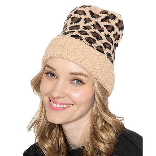 Camel Leopard Pattern Ribbed Knit Cuff Beanie Hat before running out the door reach for this toasty beanie to keep you incredibly warm. Fun accessory, it's the autumnal touch to finish your ensemble. Birthday Gift, Christmas Gift, Anniversary Gift, Regalo Navidad, Regalo Cumpleanos, Regalo Dia del Amor, Valentine's Day Gift