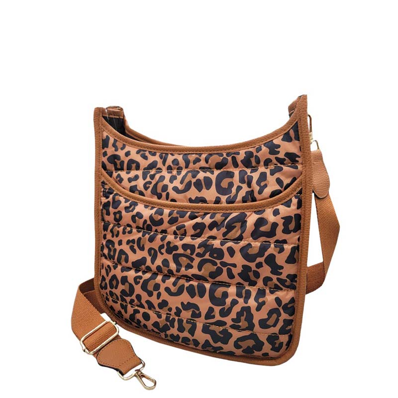 Solid Quilted Shiny Puffer Crossbody Bag - Leopard - Crossbody Bags