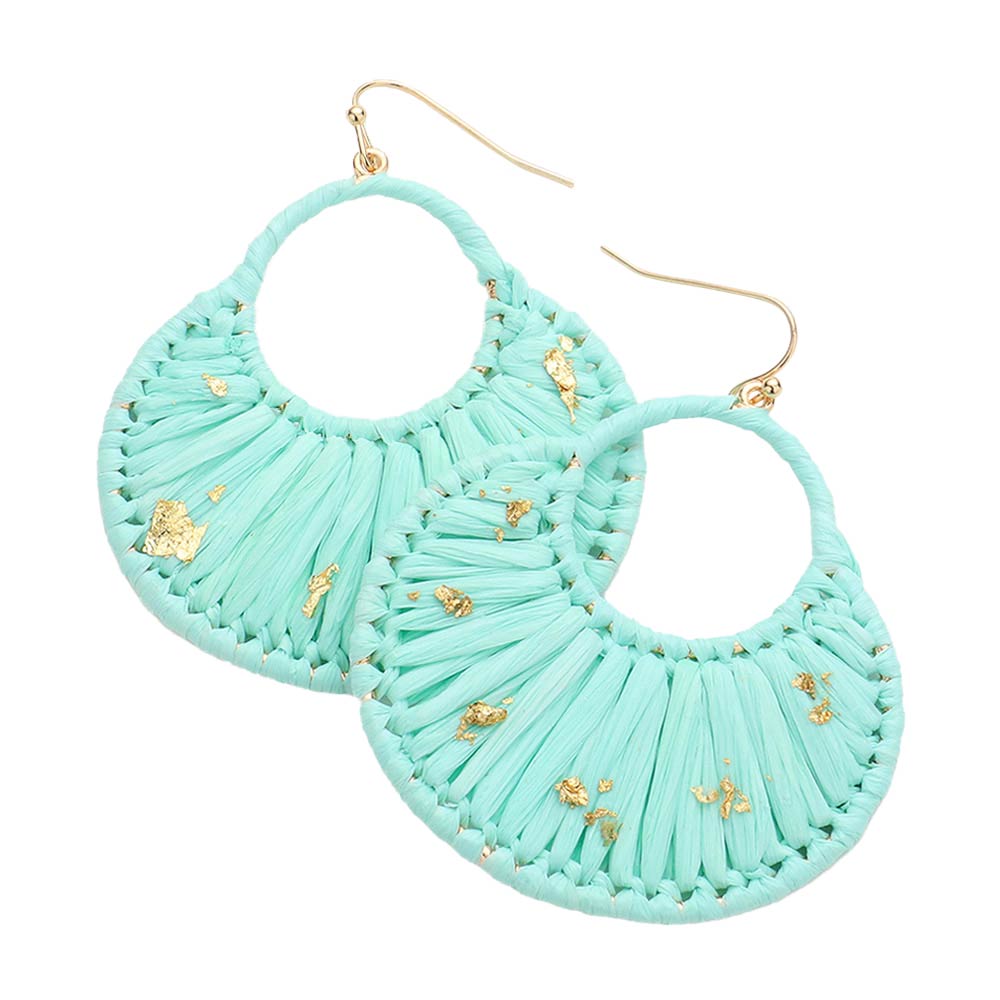 Light Blue Gold Paint Splash Raffia Wrapped Dangle Earrings, enhance your attire with these beautiful raffia-wrapped dangle earrings to show off your fun trendsetting style. It can be worn with any daily wear such as shirts, dresses, T-shirts, etc. These dangle earrings will garner compliments all day long. Whether day or night, on vacation, or on a date, whether you're wearing a dress or a coat, these earrings will make you look more glamorous and beautiful.