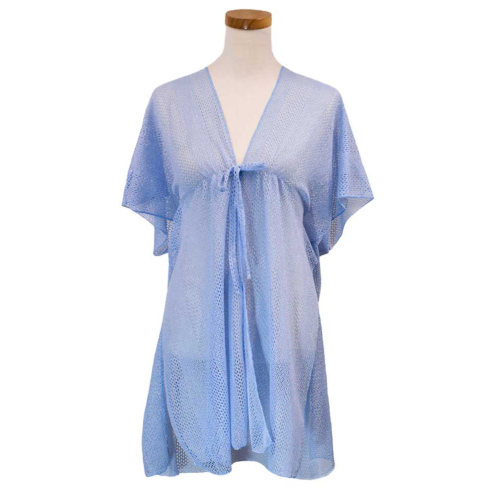 Light Blue Solid Cover Up Kimono Poncho, The lightweight Kimono poncho top is made of soft and breathable Polyester material. short sleeve swimsuit cover up with open front design, simple basic style, easy to put on and down. Perfect Gift for Wife, Mom, Birthday, Holiday, Anniversary, Fun Night Out.