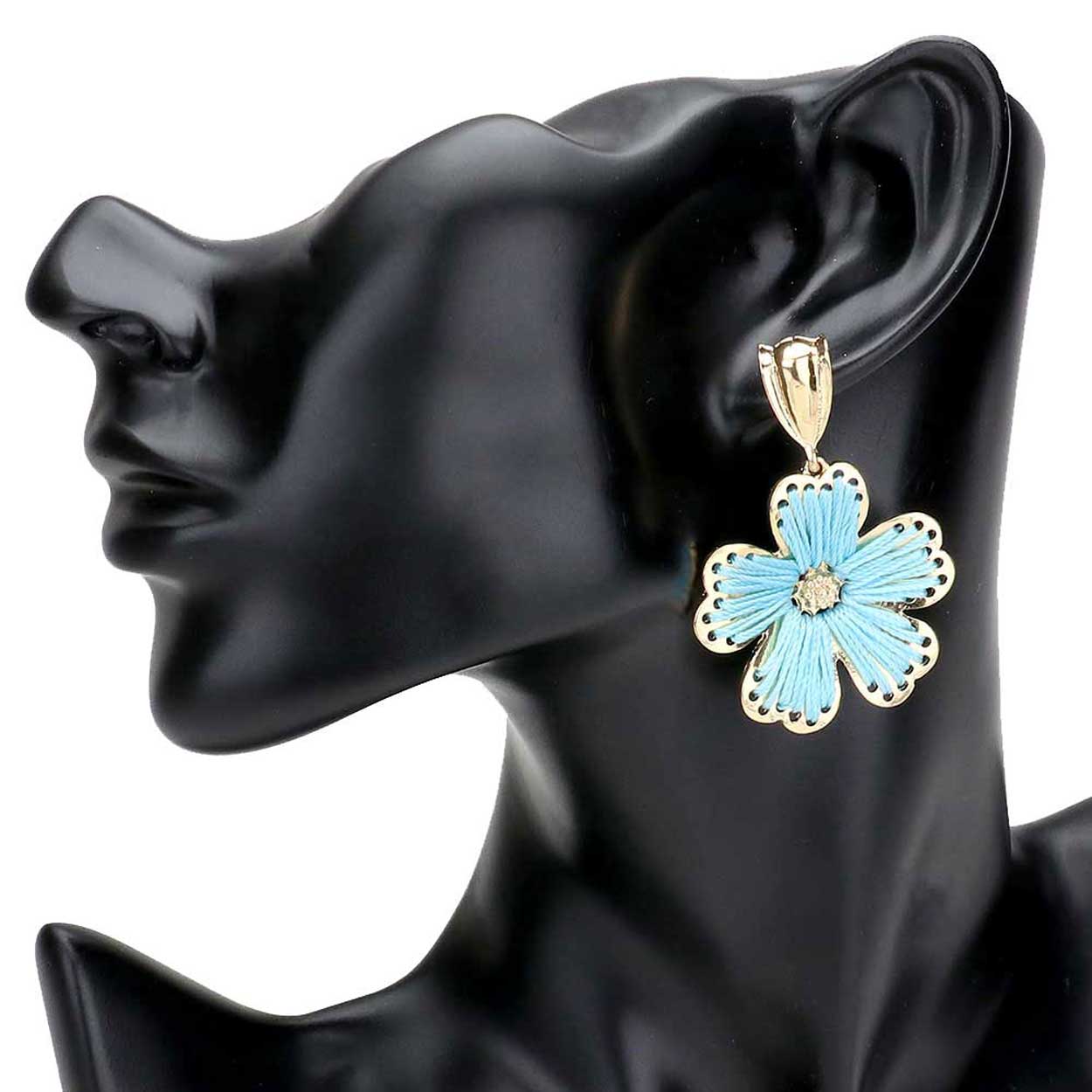 Light Blue Thread Metal Flower Dangle Earrings, thread metal flower earrings fun handcrafted jewelry that fits your lifestyle, adding a pop of pretty color. Enhance your attire with these vibrant artisanal earrings to show off your fun trendsetting style. Great gift idea for Wife, Mom, or your Loving One.