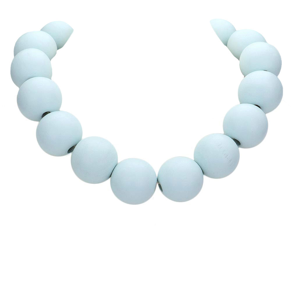 Light Blue Wood Ball Necklace, delicately polished necklace will enhance your look, versatile enough for wearing straight through the week, perfectly lightweight for all-day wear, coordinate with any ensemble from business casual to everyday wear, the perfect addition to every outfit. Adds a touch of nature-inspired beauty to your look.  
