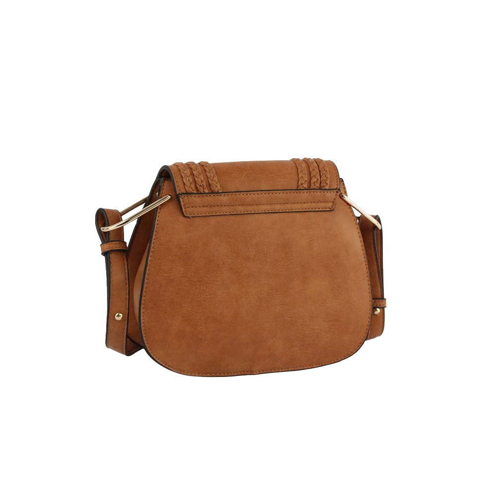 Light Brown Vegan Leather Satchel Crossbody Bag with Fringe Detail, This fringe detail crossbody bag is an absolute must-have accessory! It is a stunning satchel with different colors including a hanging tassel, braided details, a zipper pocket inside, and adjustable straps. An absolutely supportive bag for carrying handy items and daily accessories, country and Western!