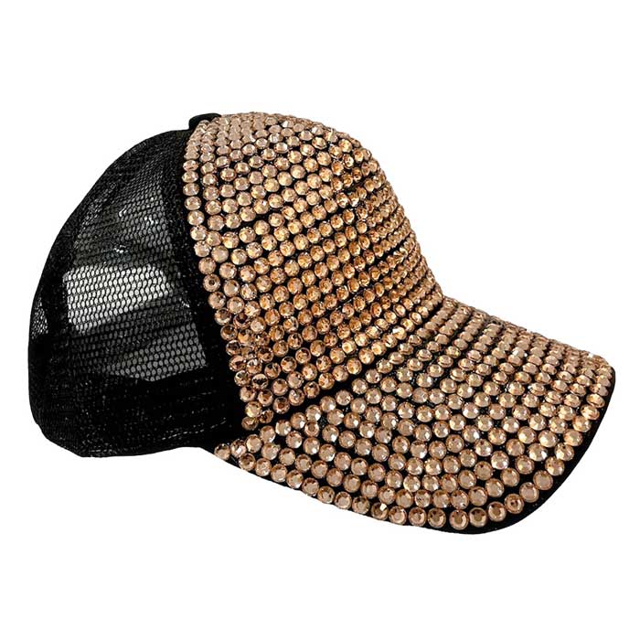 Light Col Topaz Bling Studded Mesh Back Baseball Cap, Front panel studded and fashionable, back mesh fabric makes it breathable and comfortable. The perfect "Bling" hat to keep you stylish, comfortable and on-the-go gorgeous. Wearing this hat can also make your hair don’t cover your face and eyes, make you safe and more convenient in most outdoor activities. perfect for hiking, camping, and other sports. Ideal for summer, Also suit for hip hop dancing, rock and punk style.