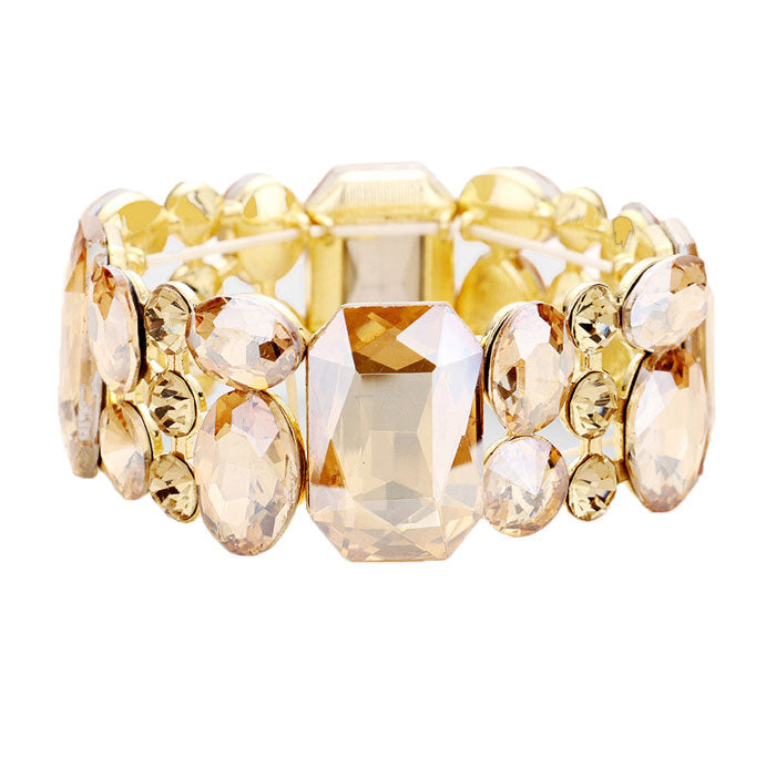 Light Col Topaz Emerald Cut Crystal Accented Stretch Evening Bracelet, Get ready with these Stretch Bracelet, put on a pop of color to complete your ensemble. Perfect for adding just the right amount of shimmer & shine and a touch of class to special events. Perfect Birthday Gift, Anniversary Gift, Mother's Day Gift, Graduation Gift.