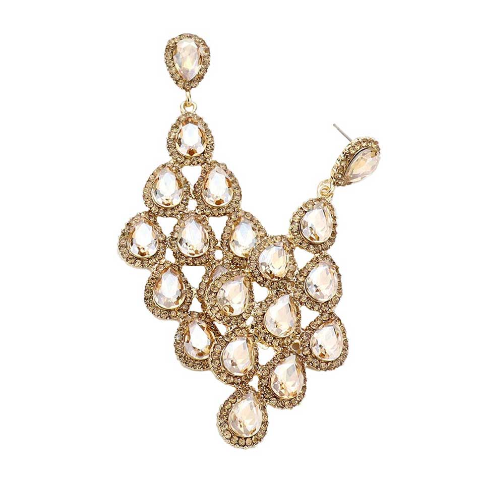 Light Col Topaz Rhinestone Trim Teardrop Cluster Vine Evening Earrings Marquise Special Occasion Earrings; ideal for parties, weddings, graduation, prom, quinceanera, holidays, pair these stud back earrings with any ensemble for a polished look. These earrings pair perfectly with any ensemble from business casual, to night out on the town or a black tie party
