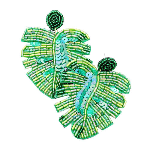 Light Green Beaded Tropical Leaf Dangle Earrings. Look like the ultimate fashionista with these Earrings! Add something special to your outfit this Valentine! Special It will be your new favorite accessory. Perfect Birthday Gift, Mother's Day Gift, Anniversary Gift, Graduation Gift, Prom Jewelry, Valentine's Day Gift, Thank you Gift.