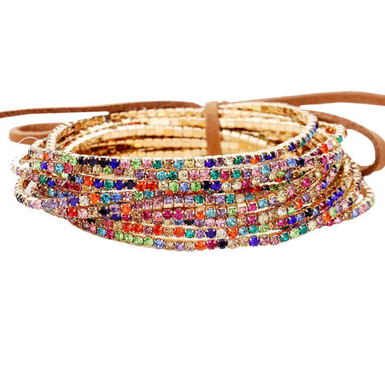 Light Multi 12PCS Ribbon Colorful Rhinestone Layered Stretch Bracelets. This Rhinestone Stretch Bracelet sparkles all around with it's surrounding round stones, stylish stretch bracelet that is easy to put on, take off and comfortable to wear. It looks modern and is just the right touch to set off LBD. Perfect jewelry to enhance your look. Awesome gift for birthday, Anniversary, Valentine’s Day or any special occasion.